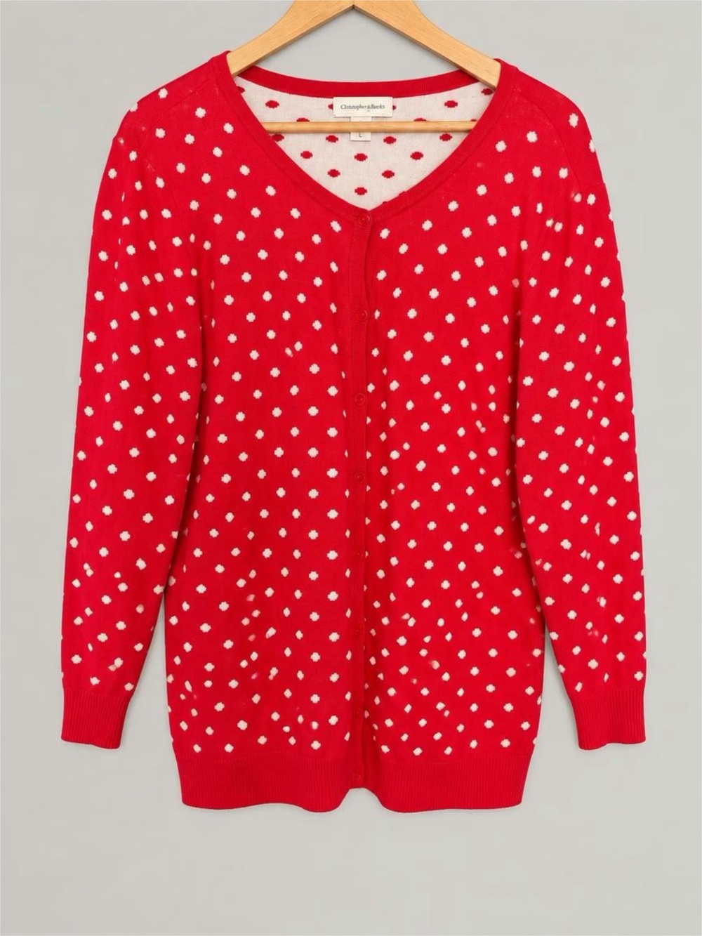 Christopher & Banks Red Polka Dot V-Neck Sweater - XL